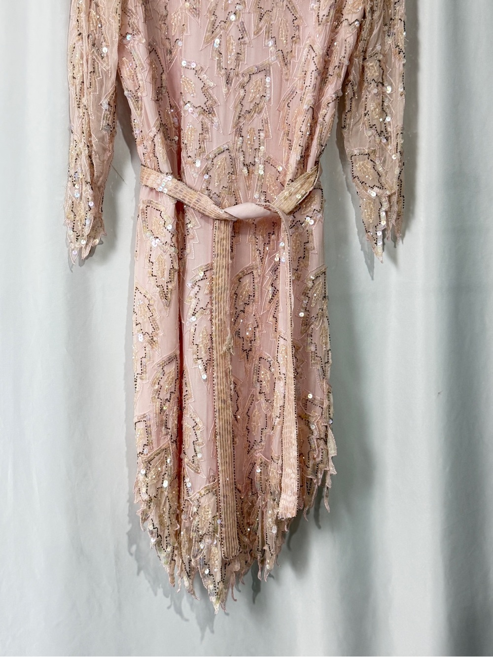 Vintage 80s Scala 100% Silk Beaded Sequin Cocktail Dress Blush Pink Sz S - Picture 3 of 11